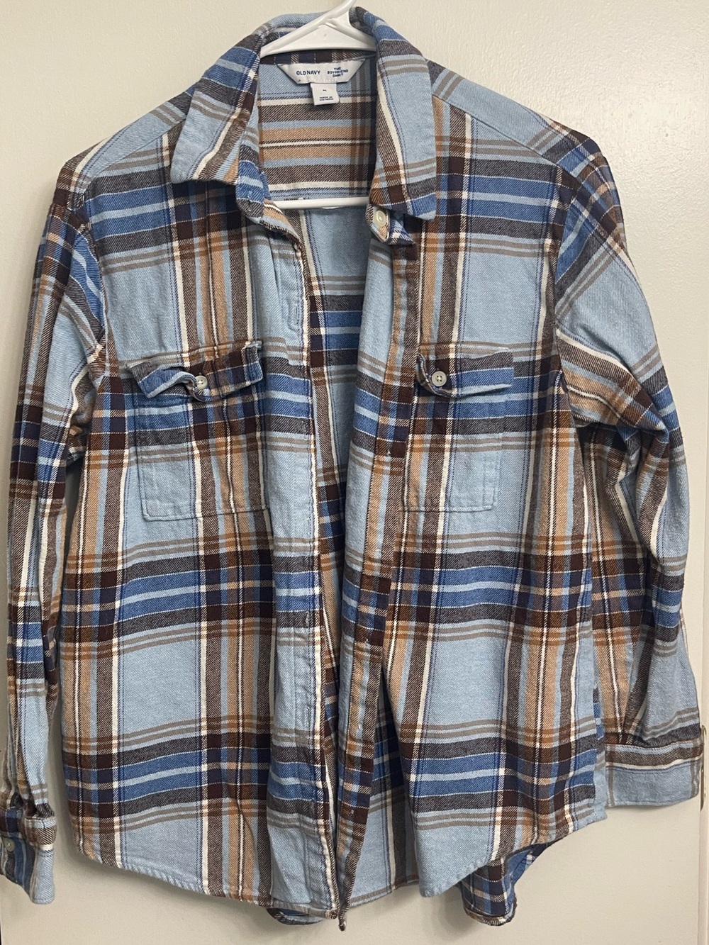 Old Navy Blue and Brown Plaid Button-Down Shirt